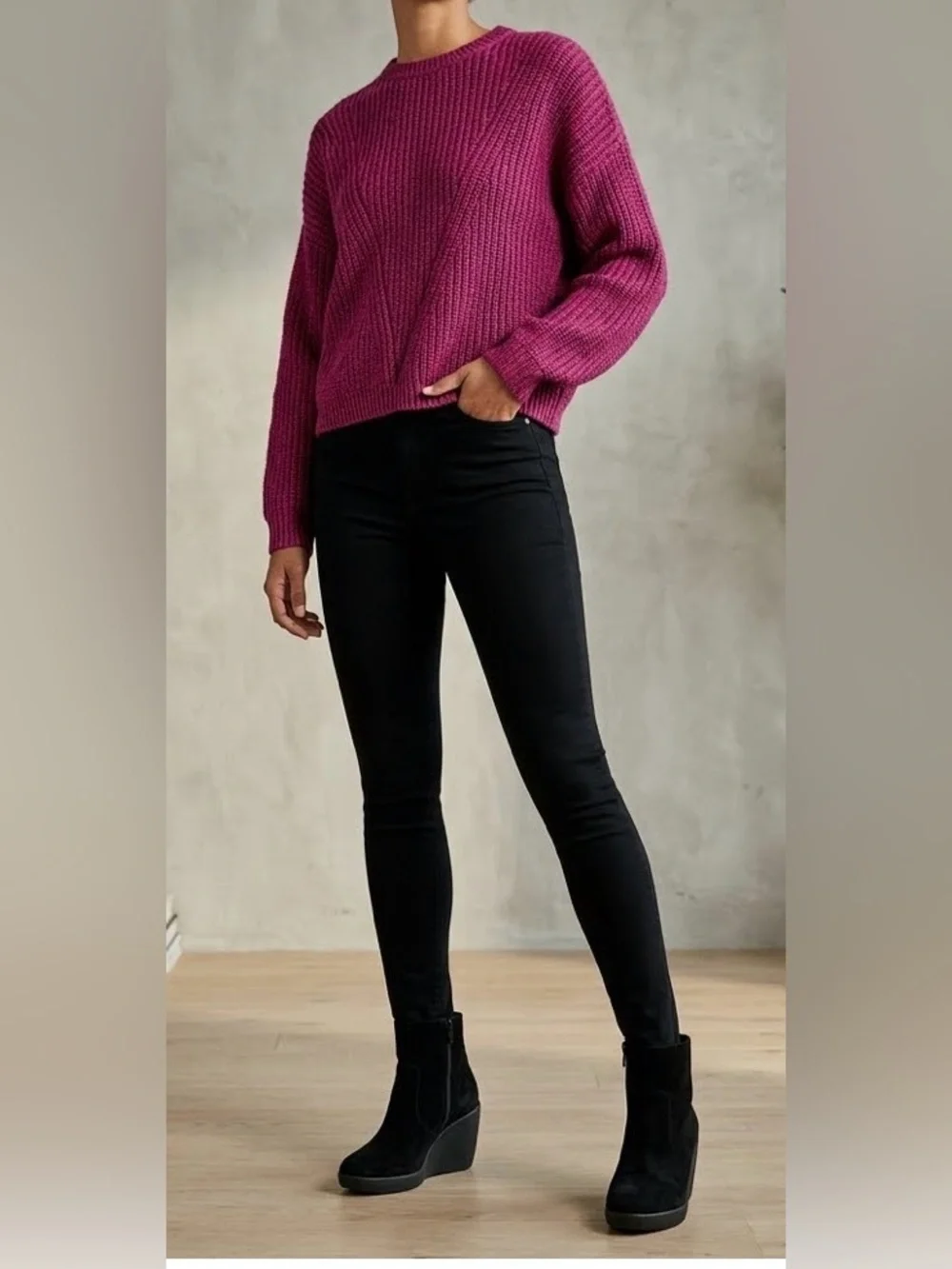 NWT TED BAKER LONDON Bettie Boxy Wool Cashmere Sweater Jumper Burg L MSRP $288